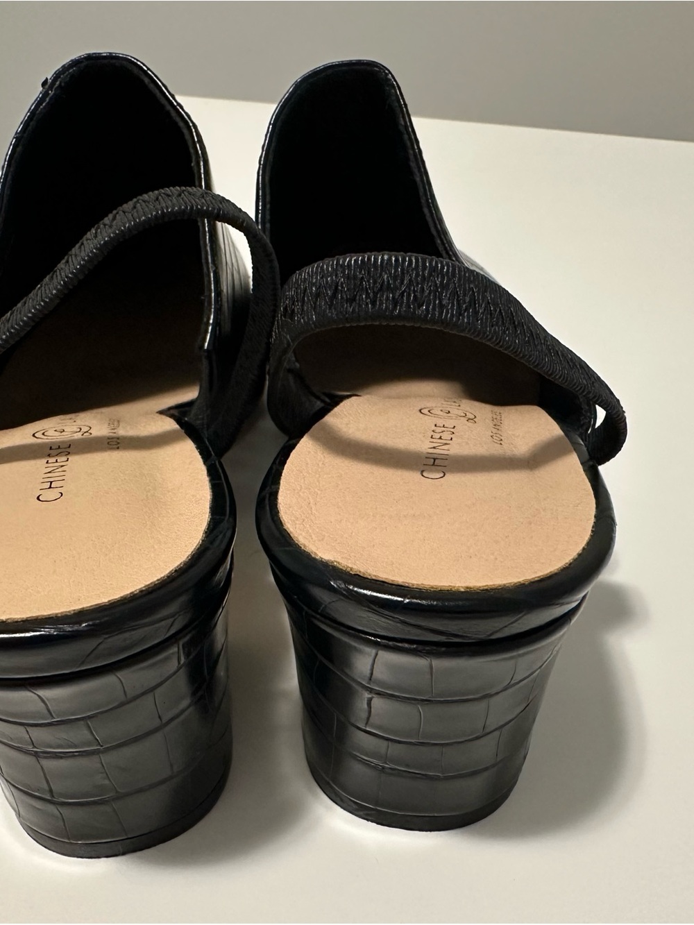 Chinese Laundry Black Croc Embossed Slingback Block Heel Mules | Pointed Toe - Picture 13 of 16